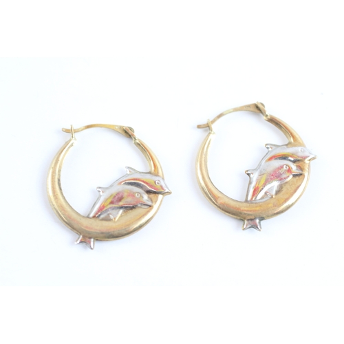 42 - 9ct bi-colour gold dolphin hoop earrings (0.9g)