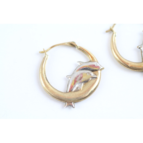 42 - 9ct bi-colour gold dolphin hoop earrings (0.9g)