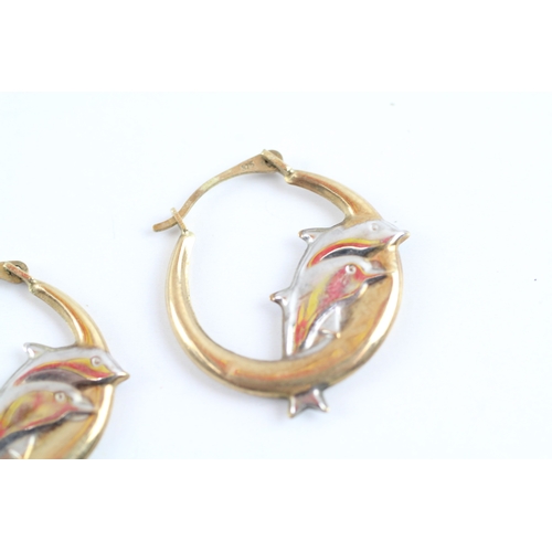 42 - 9ct bi-colour gold dolphin hoop earrings (0.9g)