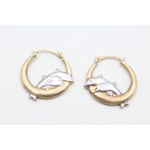 42 - 9ct bi-colour gold dolphin hoop earrings (0.9g)