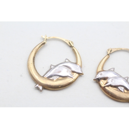 42 - 9ct bi-colour gold dolphin hoop earrings (0.9g)