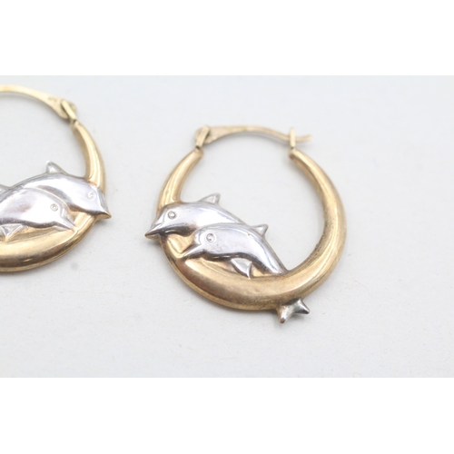 42 - 9ct bi-colour gold dolphin hoop earrings (0.9g)