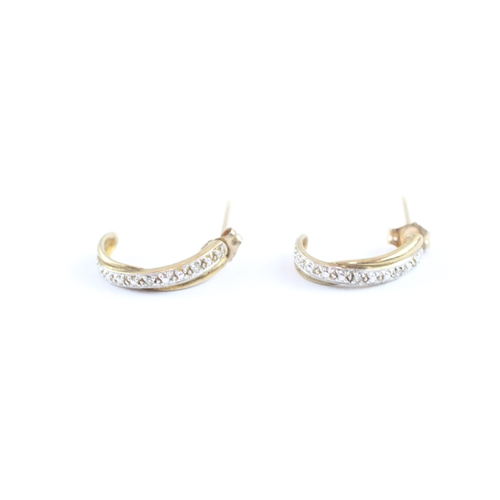 48 - 9ct gold diamond half loop earrings (1.4g)