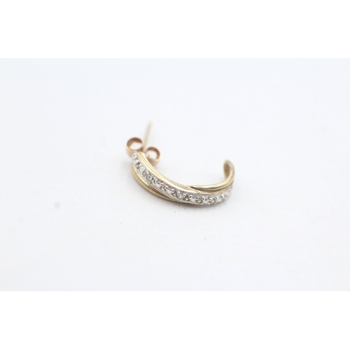 48 - 9ct gold diamond half loop earrings (1.4g)