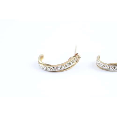 48 - 9ct gold diamond half loop earrings (1.4g)