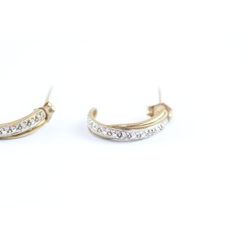 48 - 9ct gold diamond half loop earrings (1.4g)