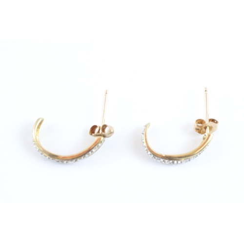 48 - 9ct gold diamond half loop earrings (1.4g)