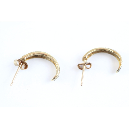 48 - 9ct gold diamond half loop earrings (1.4g)