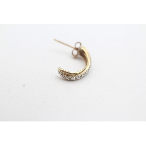 48 - 9ct gold diamond half loop earrings (1.4g)