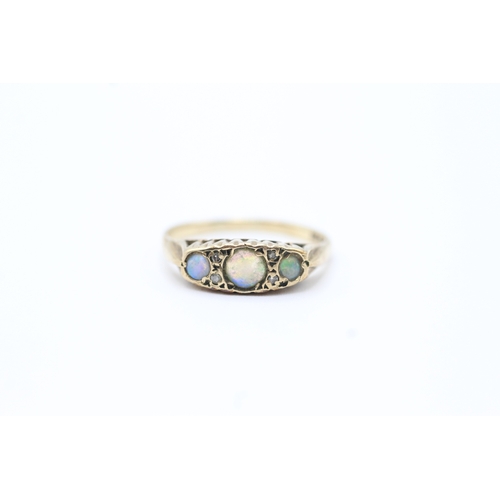 49 - 9ct gold diamond accented opal set dress ring (2g) Size N