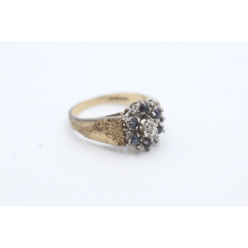 57 - 9ct gold diamond and sapphire mid century cluster ring (3.7g) Size N