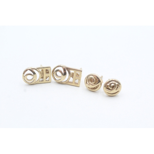 60 - 9ct gold x3 Rennie Mackintosh stud earrings set (3.6g)