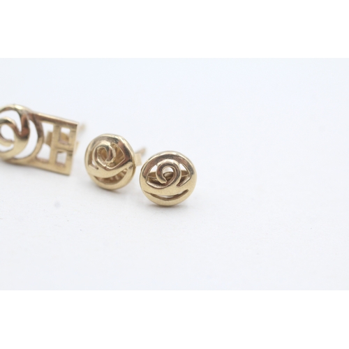 60 - 9ct gold x3 Rennie Mackintosh stud earrings set (3.6g)