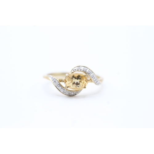 63 - 9ct gold diamond and citrine set dress ring (1.9g) Size N