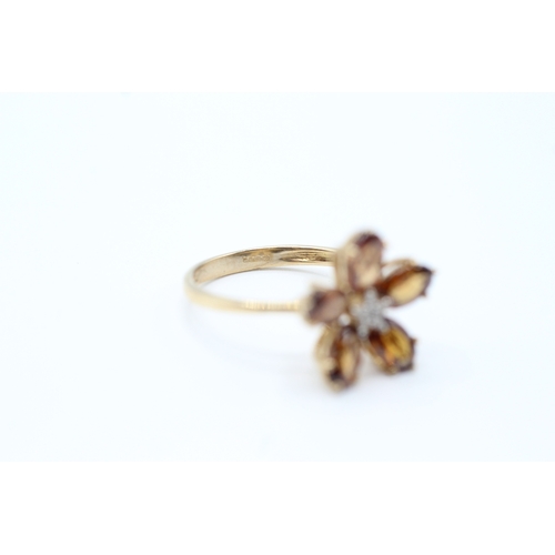 70 - 9ct gold diamond and citrine ring (2.5g) Size N 1/2