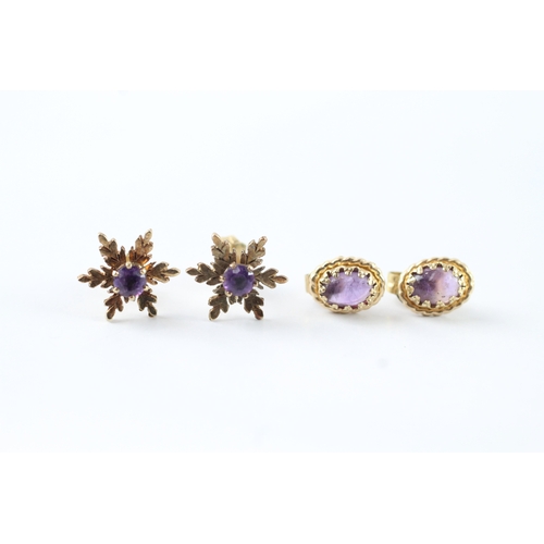 75 - 2x 9ct gold amethyst stud earrings (1.8g)