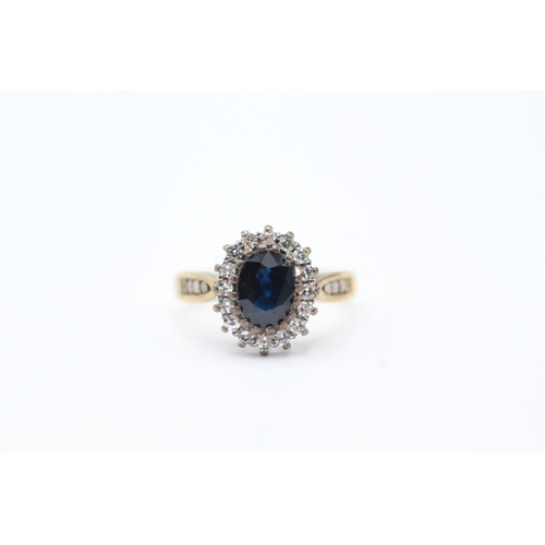 81 - 9ct gold diamond and sapphire halo ring (3.1g) Size J