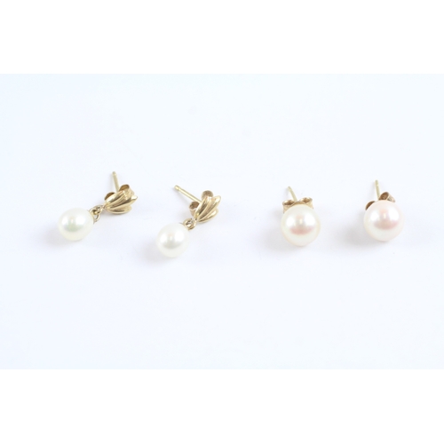 86 - 9ct gold x2 pearl stud earring set (2.3g)