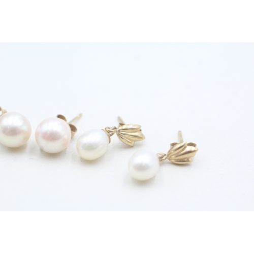 86 - 9ct gold x2 pearl stud earring set (2.3g)