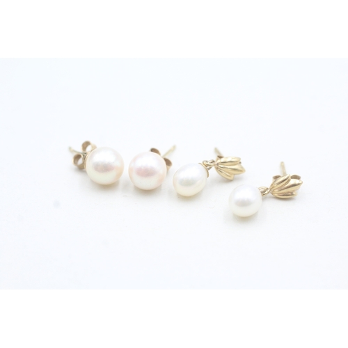 86 - 9ct gold x2 pearl stud earring set (2.3g)