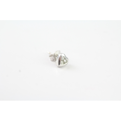 89 - 9ct white gold diamond heart shape stud earrings (0.8g)