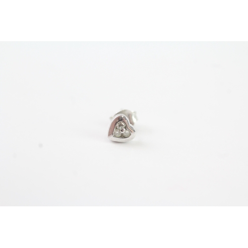 89 - 9ct white gold diamond heart shape stud earrings (0.8g)