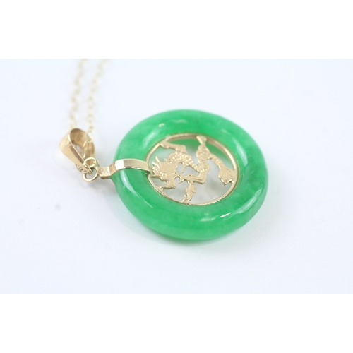 9 - 9ct gold jade Chinese dragon pendant necklace (3.3g)