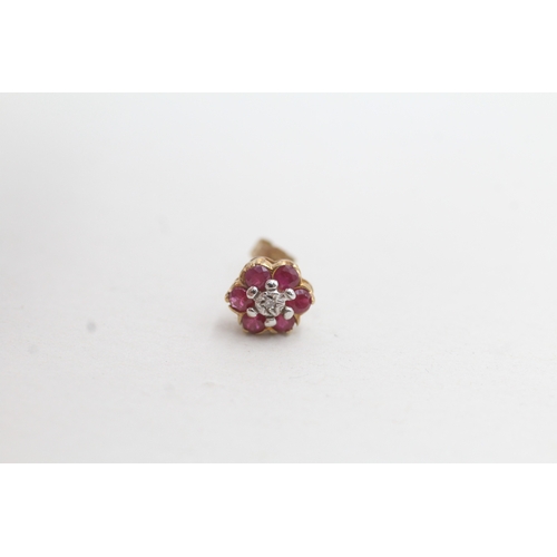 94 - 9ct gold ruby and diamond halo earrings (1.1g)