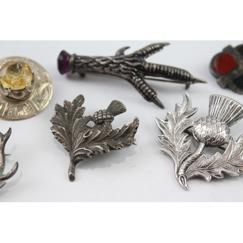 306 - Collection of Sterling Silver Scottish Revival Brooches inc. Victorian x 7 66g