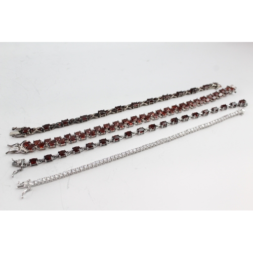 321 - Collection of Sterling Silver Gemstone Bracelets inc. CZ, Garnet x 4 51g