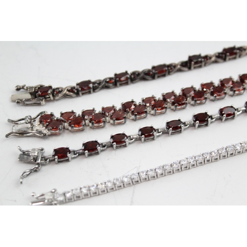 321 - Collection of Sterling Silver Gemstone Bracelets inc. CZ, Garnet x 4 51g