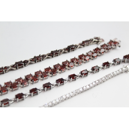 321 - Collection of Sterling Silver Gemstone Bracelets inc. CZ, Garnet x 4 51g