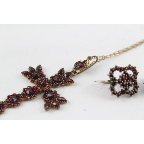 323 - Collection of Antique Bohemian Garnet Jewellery inc. Low Carat Gold x 2 10g