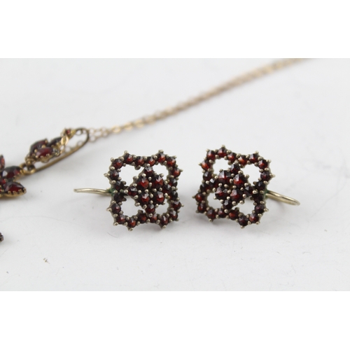 323 - Collection of Antique Bohemian Garnet Jewellery inc. Low Carat Gold x 2 10g