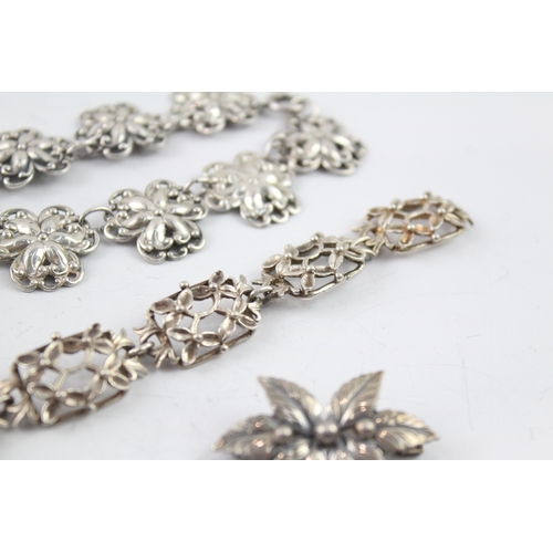 330 - Collection of Sterling Silver Jewellery inc. Scandi, Floral, Collar x 3 47g