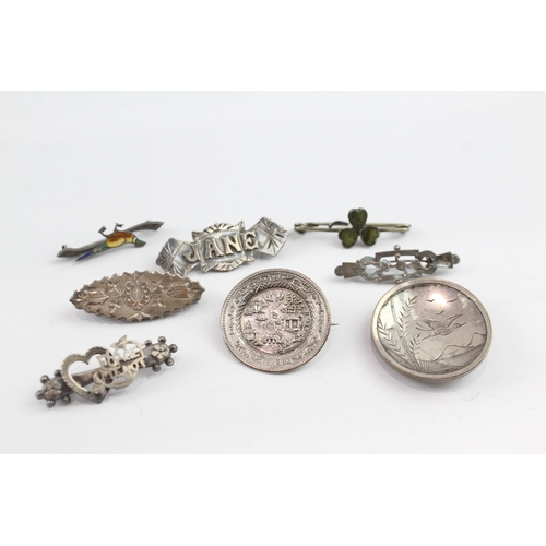 337 - Collection of Sterling Silver Antique Brooches inc. Victorian, Scottish x 8 27g