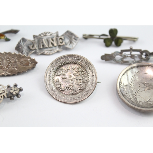 337 - Collection of Sterling Silver Antique Brooches inc. Victorian, Scottish x 8 27g