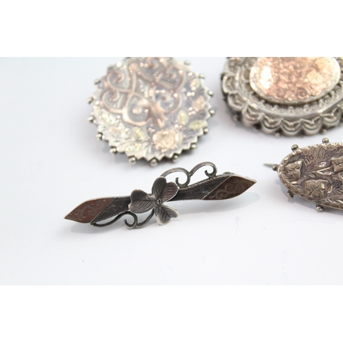 342 - Collection of Silver Victorian Aesthetic Brooches inc. Gold Accents x 6 24g