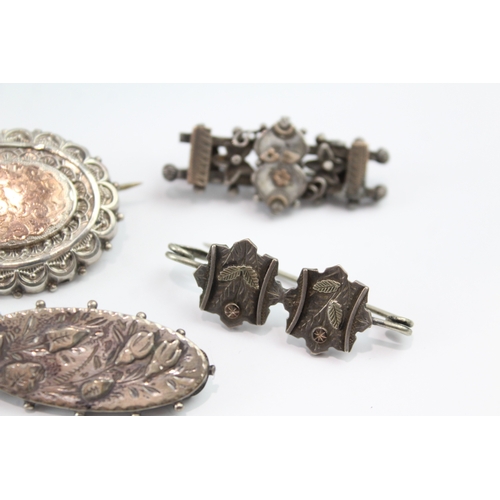 342 - Collection of Silver Victorian Aesthetic Brooches inc. Gold Accents x 6 24g