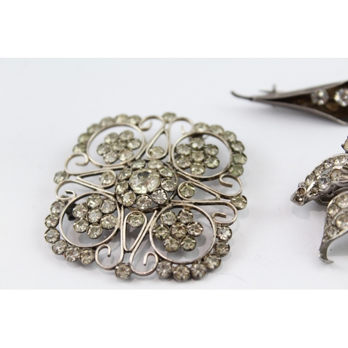 358 - Collection of Antique Paste Brooches inc. Silver, Duette, Floral x 5 43g