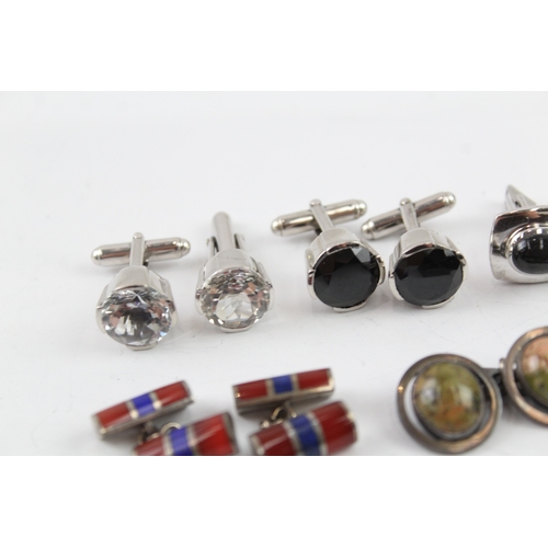 359 - Collection of Sterling Silver Gemstone Cufflinks inc. Unakite, Lapis x 6 66g