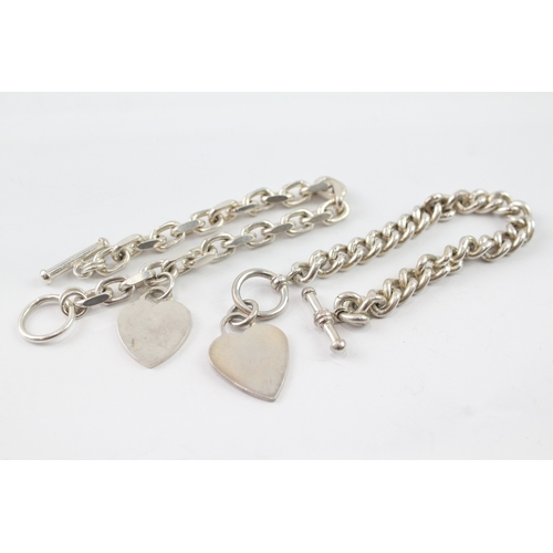 360 - Collection of Sterling Silver Bracelets inc. Hearts, Belcher, Curb x 2 88g