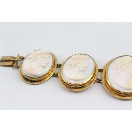 370 - Antique Conch Shell Cameo Panel Bracelet 36g