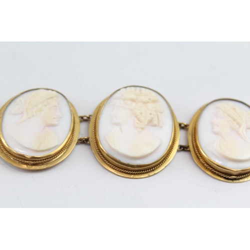 370 - Antique Conch Shell Cameo Panel Bracelet 36g