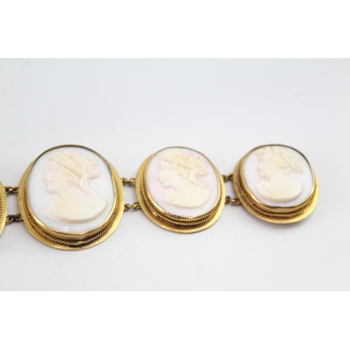 370 - Antique Conch Shell Cameo Panel Bracelet 36g