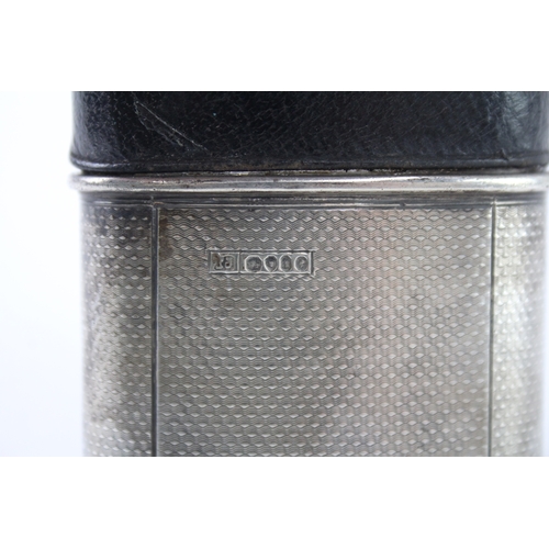 377 - Antique Victorian 1864 London Sterling Silver & Leather Gents Hip Flask (261g)