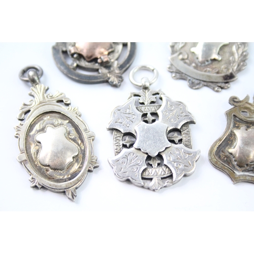 386 - 8 x Antique / Vintage Hallmarked .925 Sterling Silver Fobs / Medallions (76g)