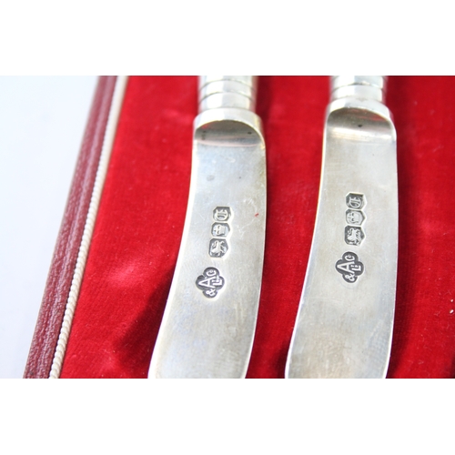 390 - 6 x Vintage ASPREY & CO 1973 Sheffield Sterling Silver Butter Knives Cased 202g