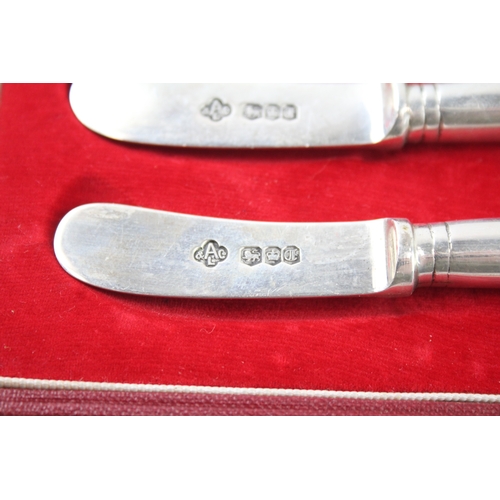 390 - 6 x Vintage ASPREY & CO 1973 Sheffield Sterling Silver Butter Knives Cased 202g