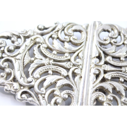 391 - Vintage Hallmarked 1938 Sheffield Sterling Silver Large Ornate Belt Buckle 103g